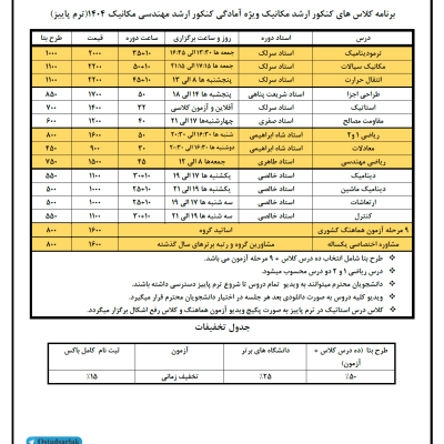 کلاس کنکور ارشد مکانیک